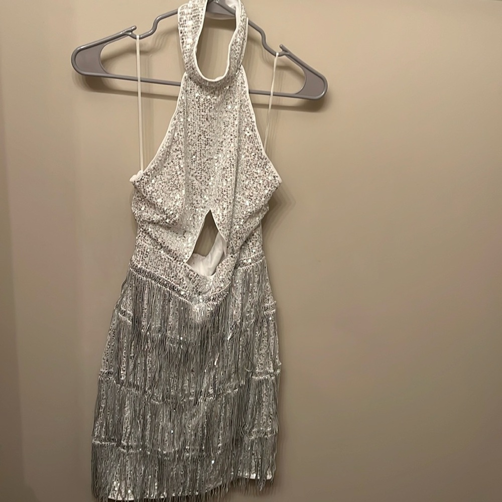 Silver sequin high neck bodycon dress
